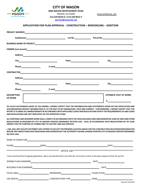 First page of the Application for Plan Approval