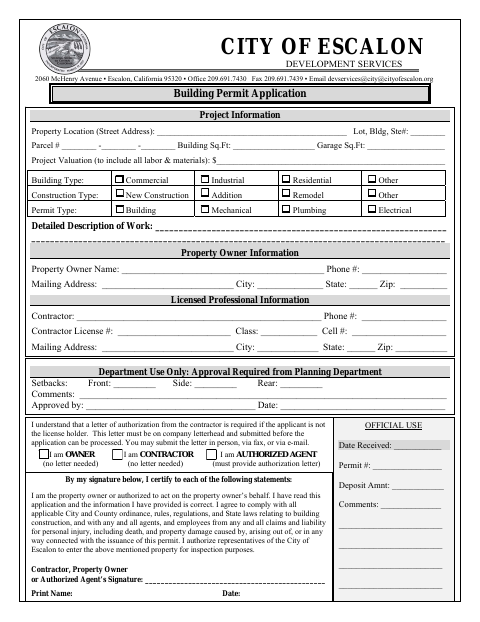 First page of the Building Permit Application