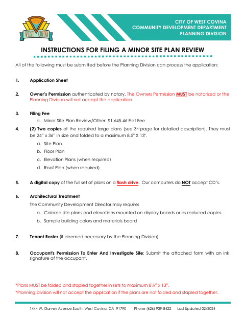 First page of the Minor Site Plan Review Application