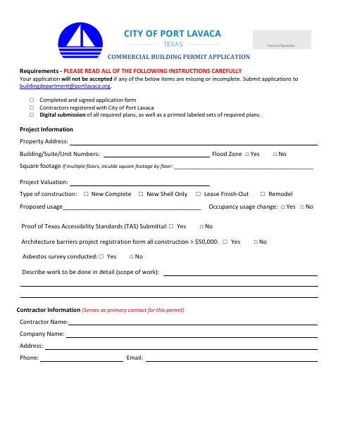 First page of the Commercial Building Permit Application