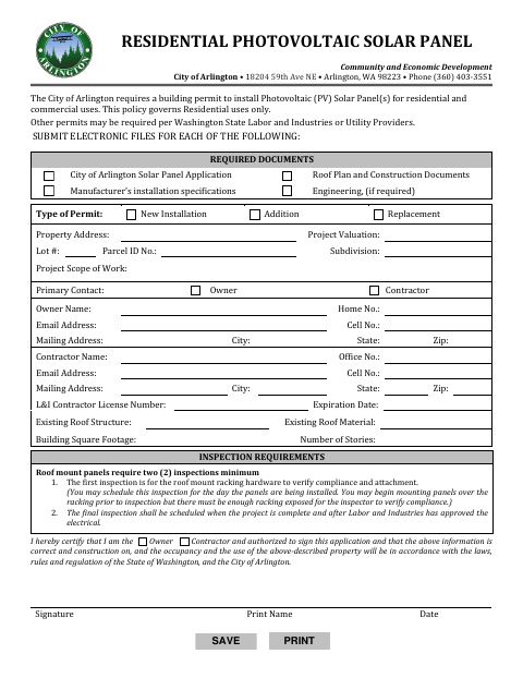 First page of the Residential Photovoltaic Solar Panel Application