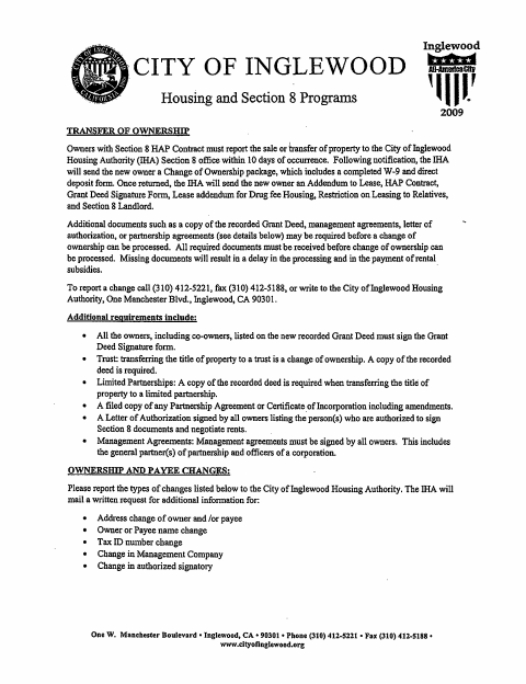 First page of the Change Of Owner/Payee