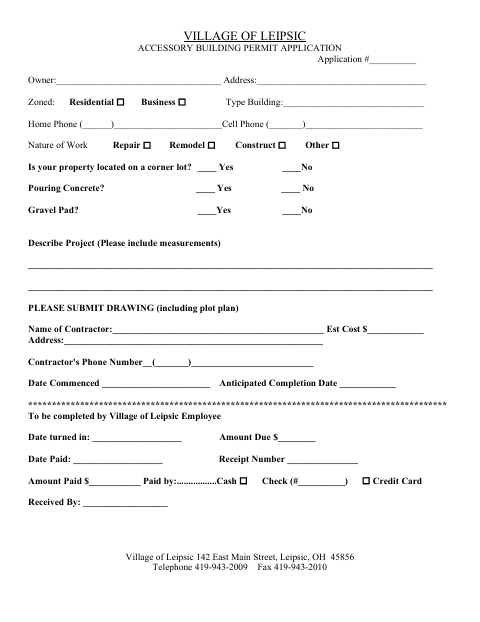 First page of the Accessory Building Permit Application