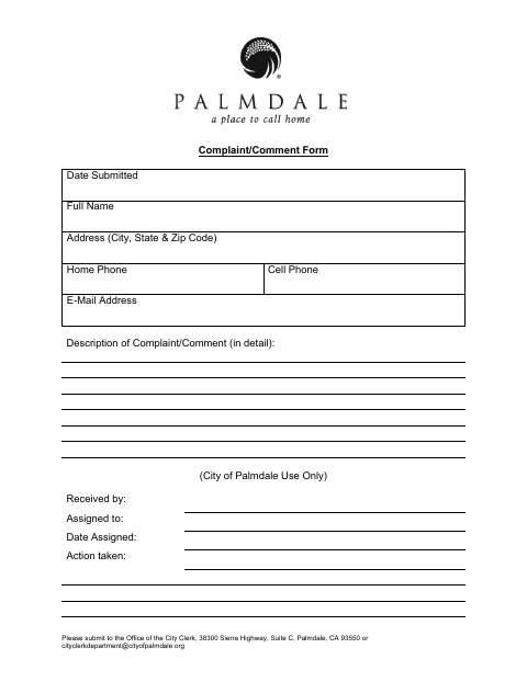 First page of the Complaint / Comment Form