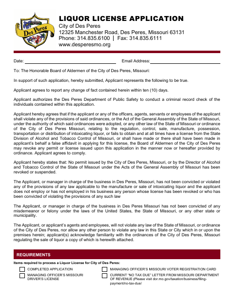 First page of the Liquor License Application