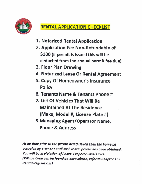 First page of the Rental Permit Application