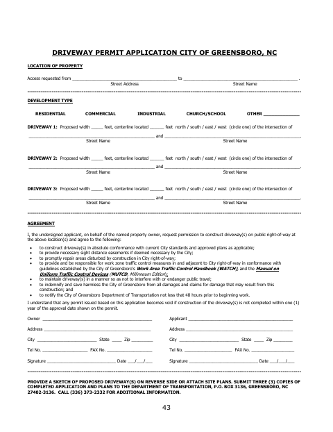 First page of the Driveway Permit Application
