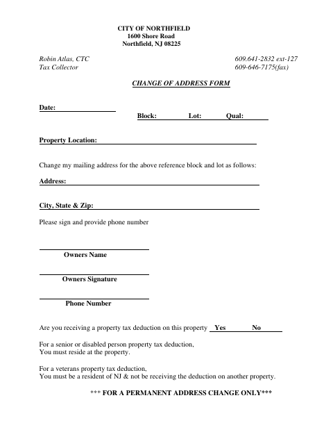 First page of the Change of Address Form