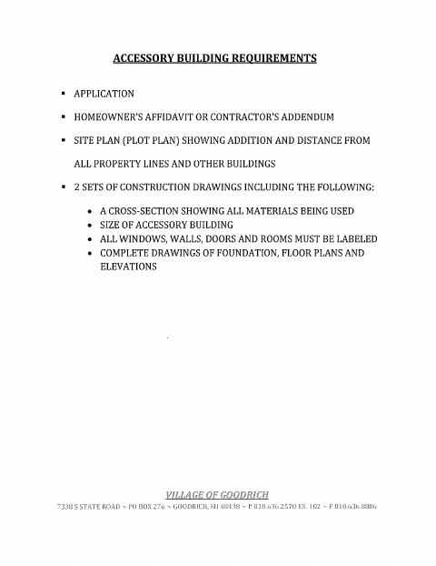 First page of the Accessory Building Permit Application