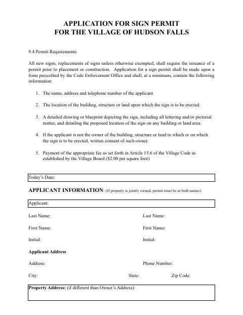 First page of the Application for Sign Permit