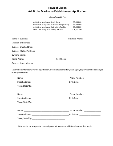 First page of the Adult Use Marijuana Establishment Application