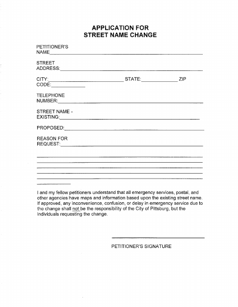 First page of the Street Name Change Request