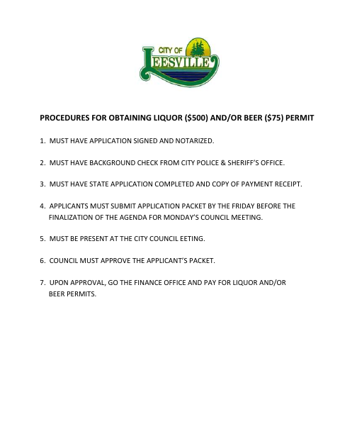 First page of the Beer and Liquor Permit Application