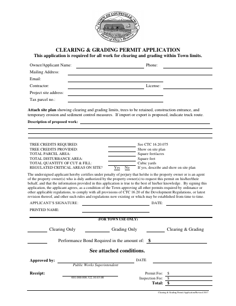 First page of the Clearing & Grading Permit Application