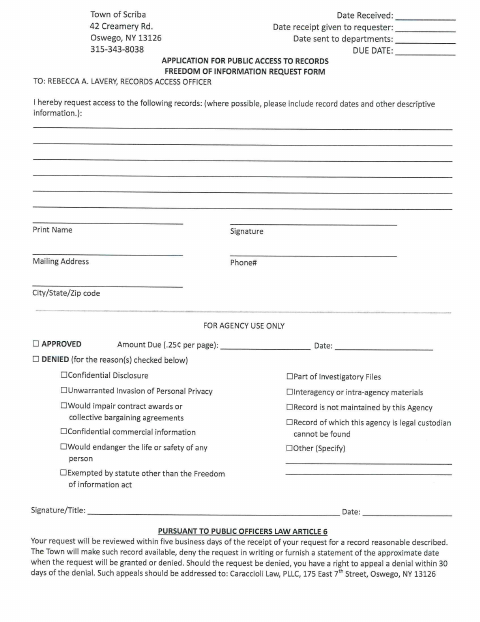 First page of the Freedom of Information Request Form