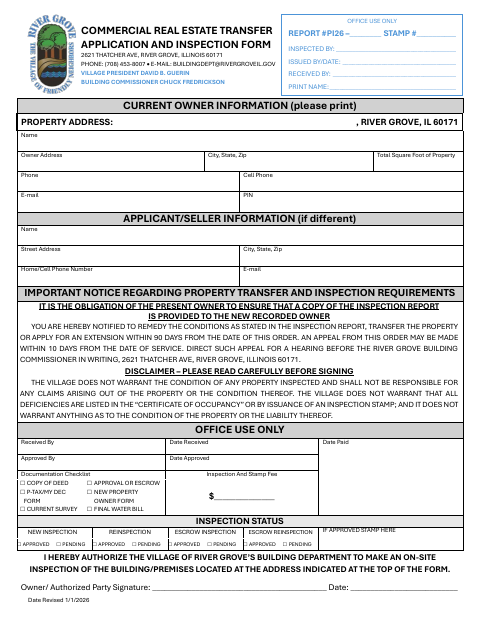 First page of the Commercial Building Transfer Application