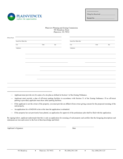 First page of the Application for Rezone