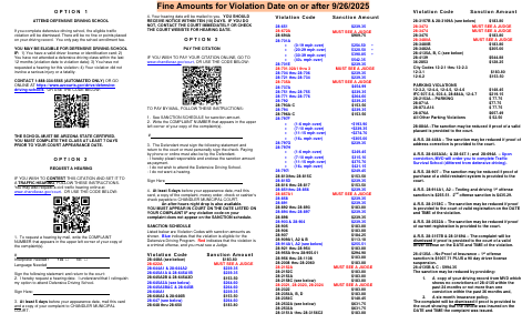 First page of the Traffic Citation Bond Card
