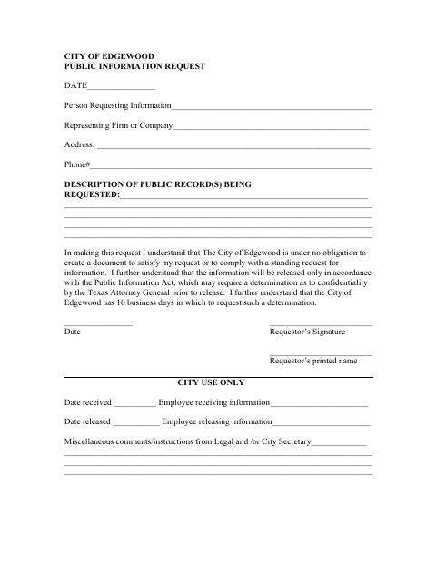 First page of the Public Information Request Form