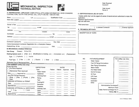 First page of the Mechanical Subcode Inspection Application