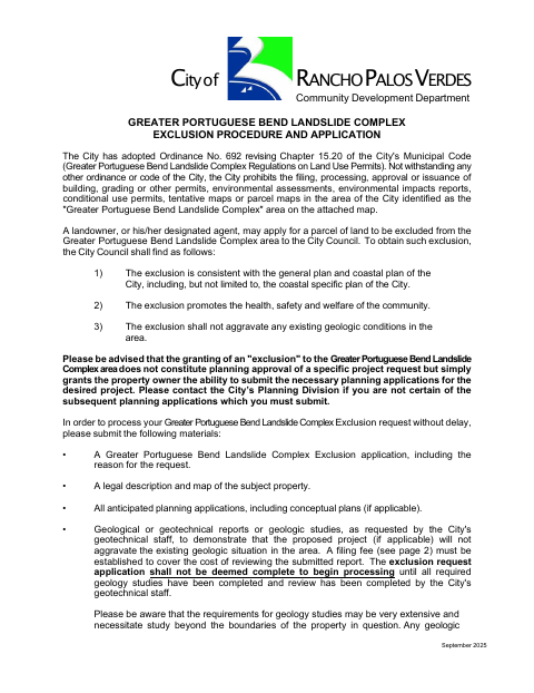 First page of the Greater Portuguese Bend Landslide Complex Exclusion Procedure and Application