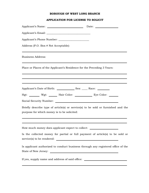 First page of the Application for License to Solicit