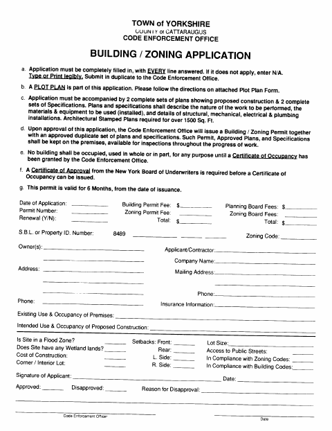 First page of the Building / Zoning Application