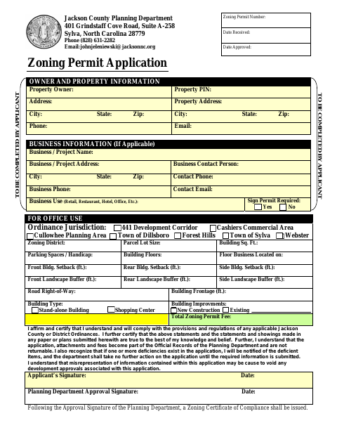 First page of the Zoning Permit Application