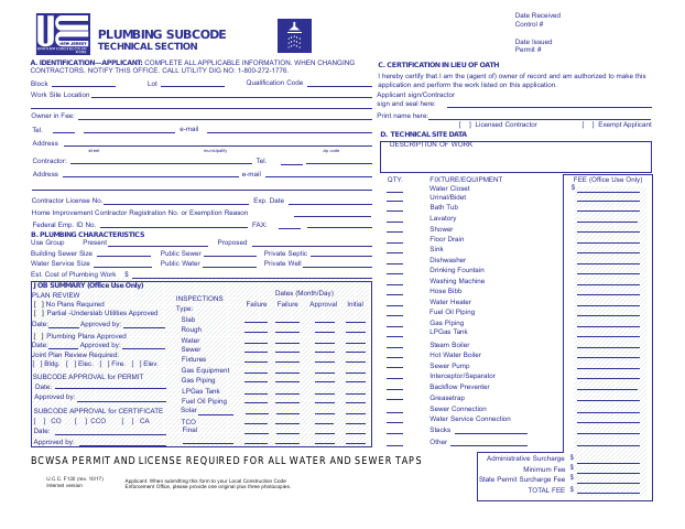 First page of the Plumbing Permit Application
