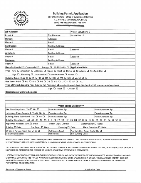 First page of the Building Permit Application