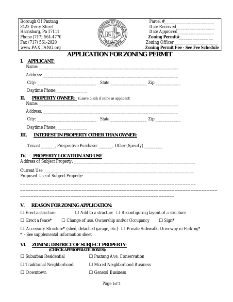 First page of the Application for Zoning Permit