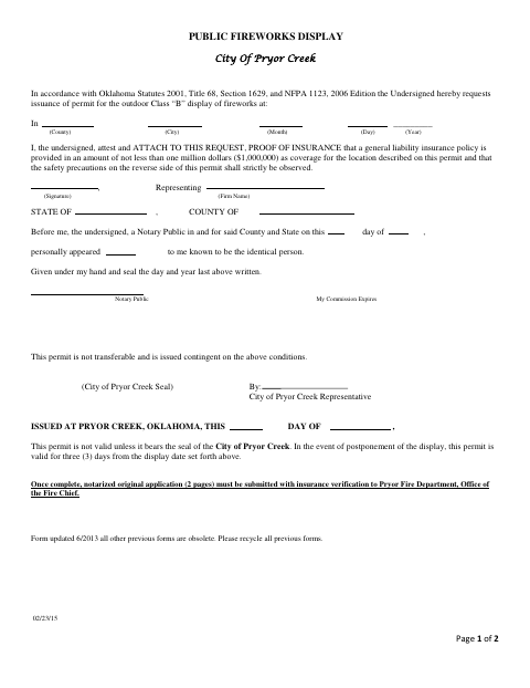 First page of the Public Fireworks Display Application