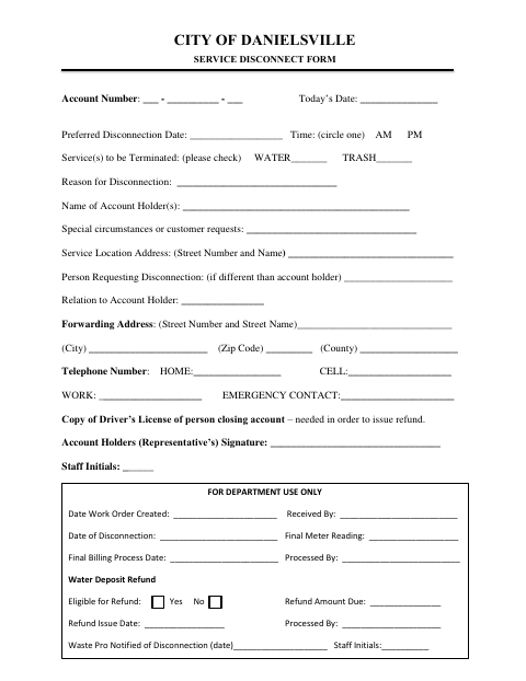 First page of the Service Disconnect Form
