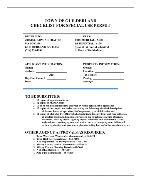 First page of the Special Use Permit Checklist and Application