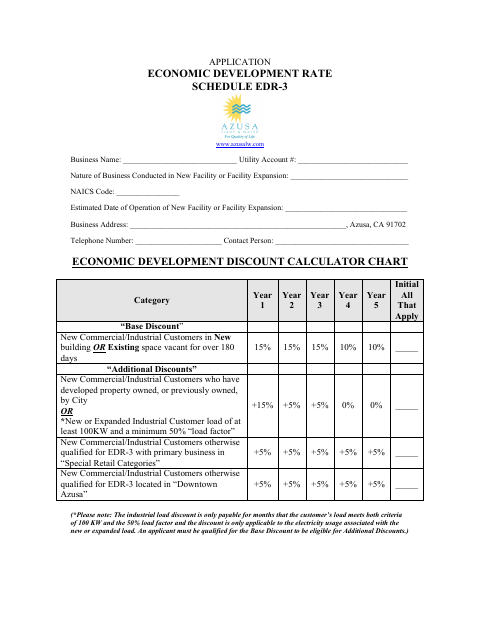 First page of the Economic Development Rate Schedule EDR-3 Application Form