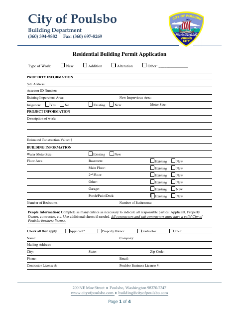 First page of the Residential Building Permit Application