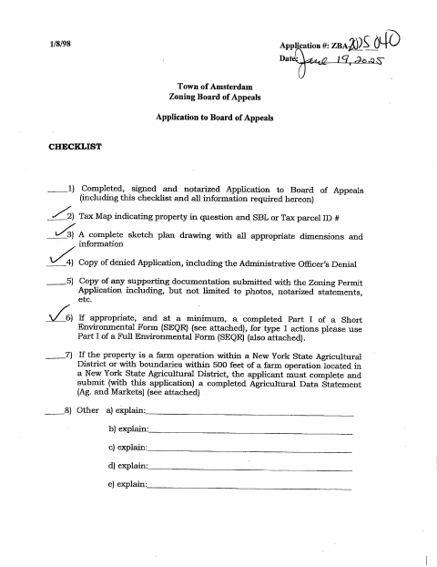 First page of the Zoning Board of Appeals Use Variance Application