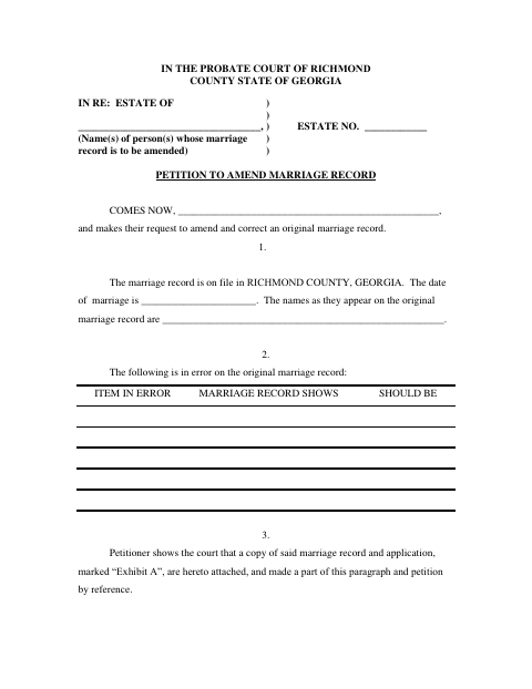 First page of the Petition to Amend Marriage Record
