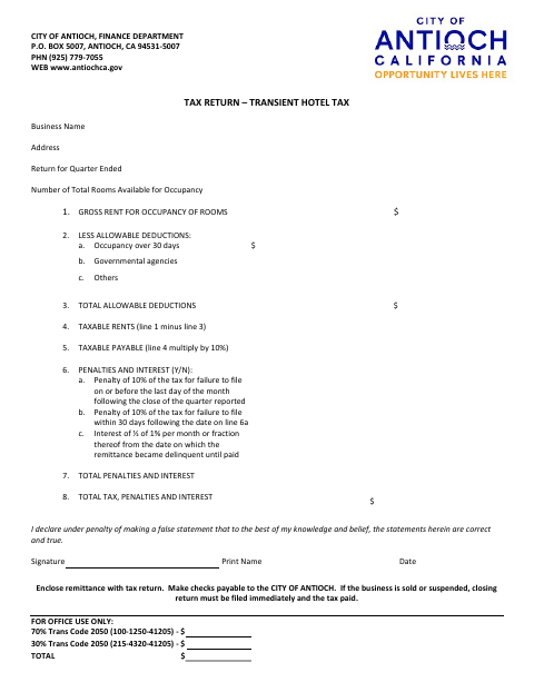 First page of the Tax Return – Transient Hotel Tax