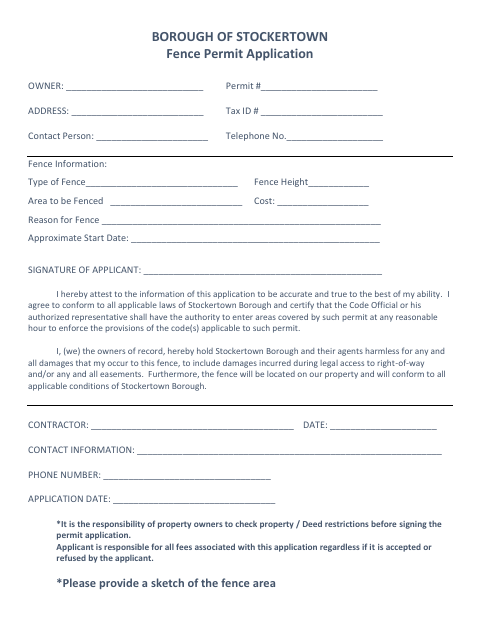 First page of the Fence Permit Application