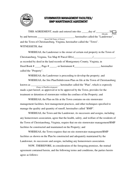 First page of the Stormwater Management Facilities / BMP Maintenance Agreement