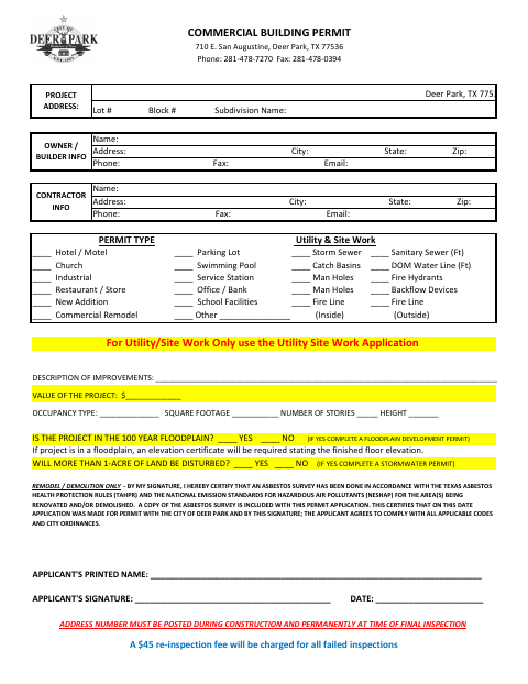 First page of the Commercial Building Permit