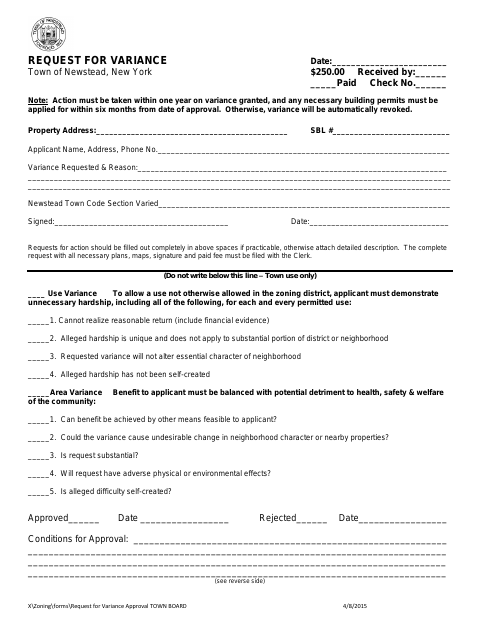 First page of the Request for Variance