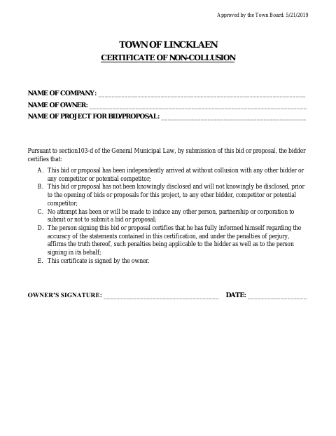 First page of the Certificate of Non-Collusion