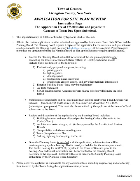 First page of the Application for Site Plan Review