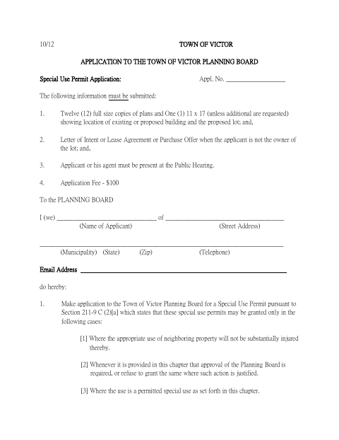 First page of the Special Use Permit Application