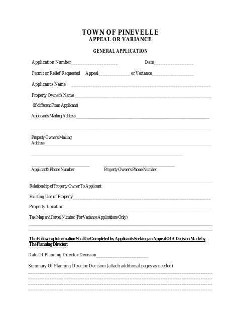 First page of the Appeal or Variance General Application