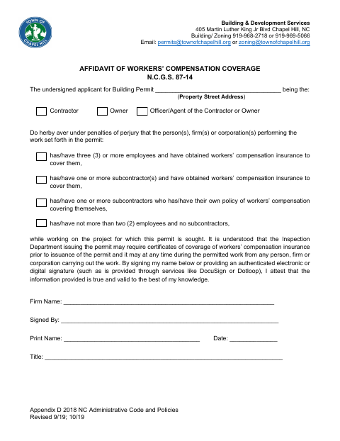 First page of the Workers' Compensation Affidavit