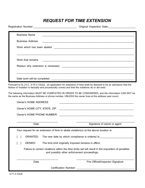 First page of the Request for Time Extension
