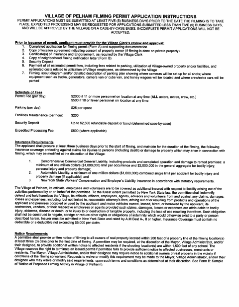 First page of the Film Permit Application Package